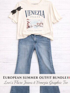 European Summer Outfit Bundle 🇮🇹 Levi’s Flare Jeans + Venezia Graphic Tee